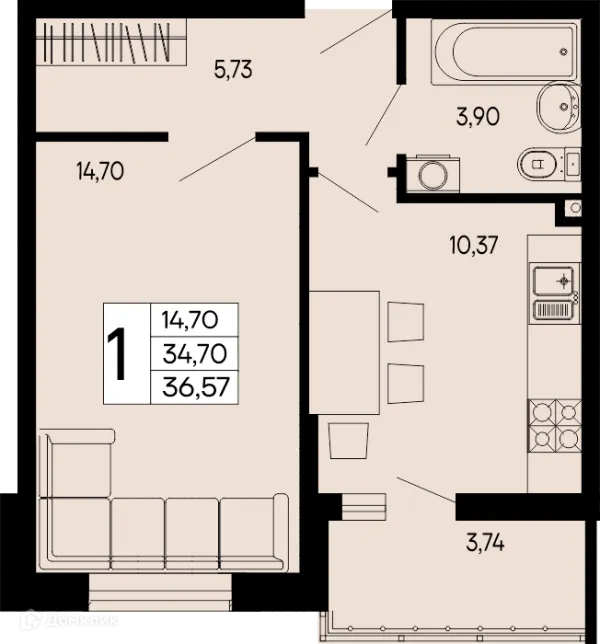 Планировка 1 комн. в "Эпос"
