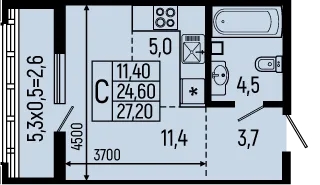 Планировка Студия в ЖК Звёзды