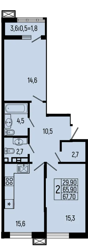 Планировка 2 комн. в ЖК Звёзды