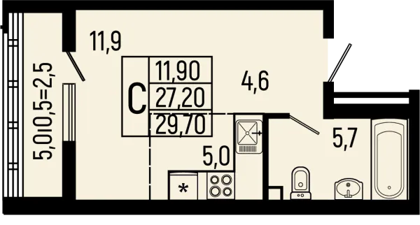Планировка Студия в ЖК Звёзды