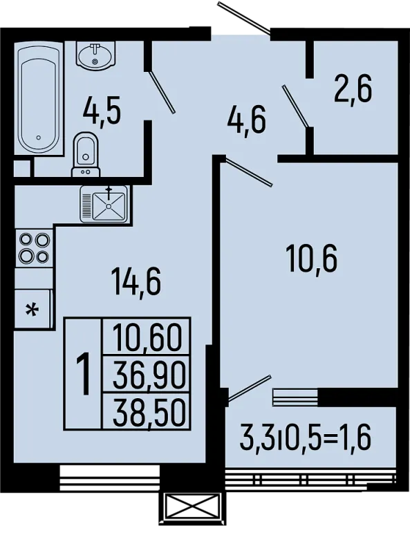 Планировка 1 комн. в ЖК Звёзды