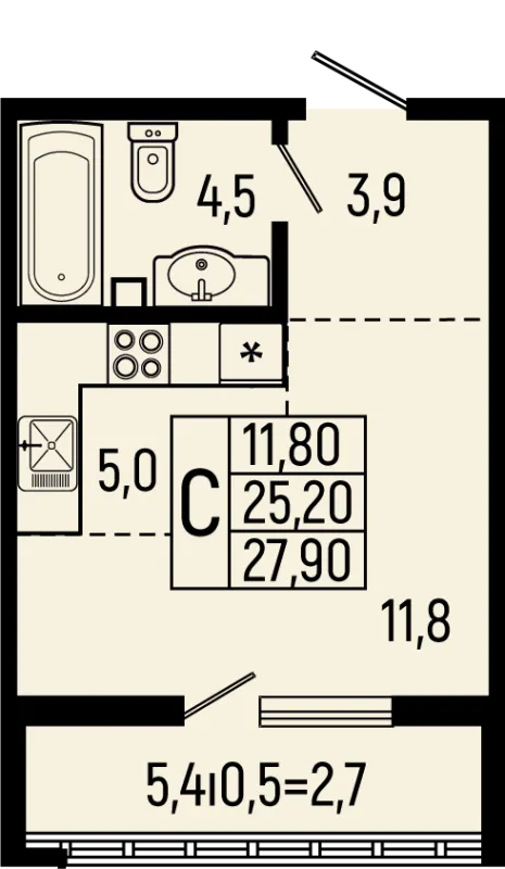 Планировка Студия в ЖК Звёзды