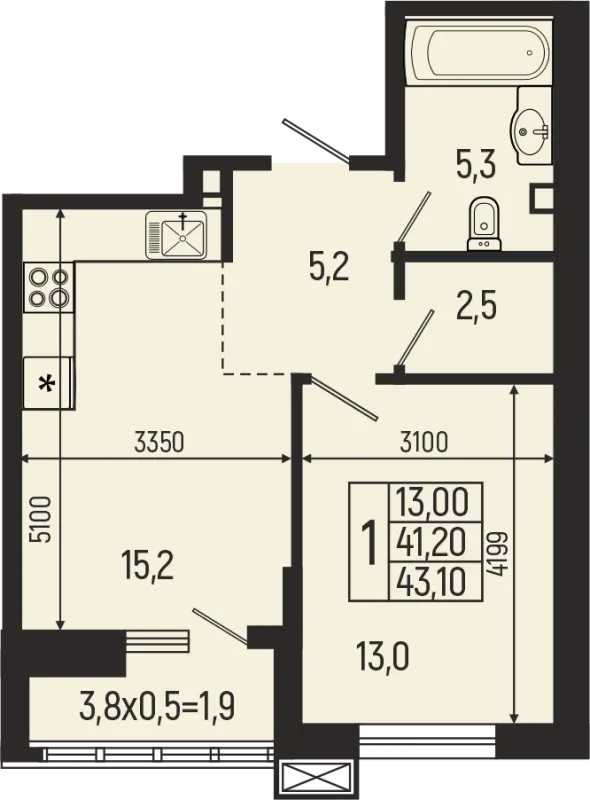 Планировка 1 комн. в ЖК Звёзды