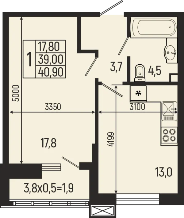 Планировка 1 комн. в ЖК Звёзды