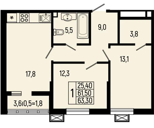 Планировка 2 комн. в ЖК Звёзды