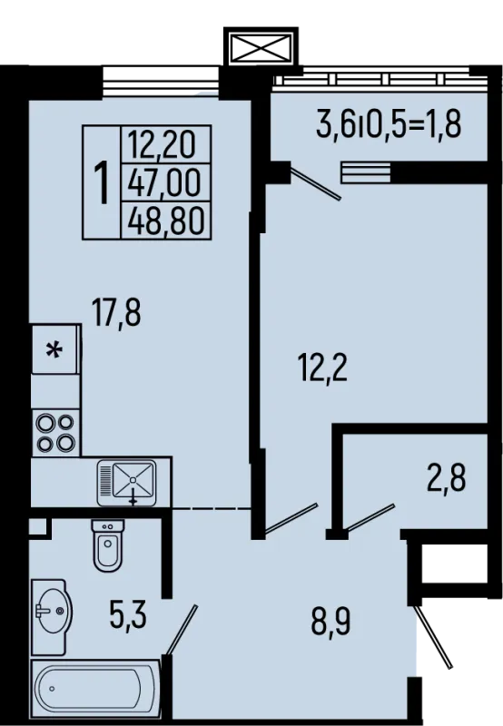 Планировка 1 комн. в ЖК Звёзды