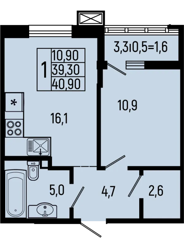 Планировка 1 комн. в ЖК Звёзды