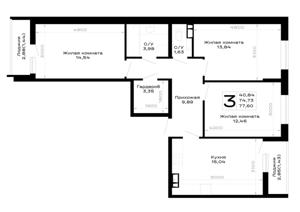 Планировка 3 комн. в Горные высоты