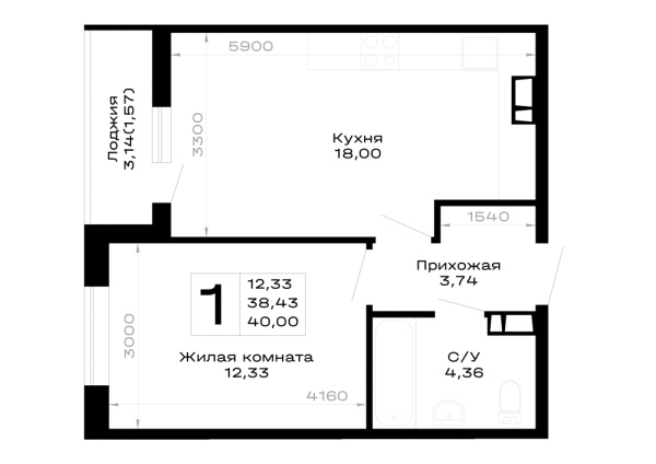 Планировка 1 комн. в Горные высоты