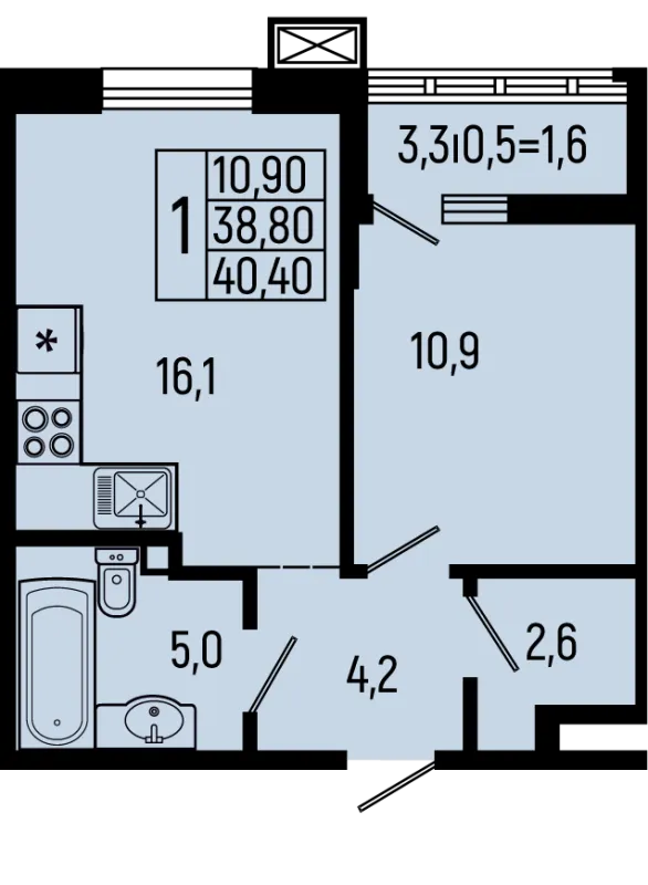 Планировка 1 комн. в ЖК Звёзды