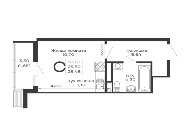 Планировка Студия в ЖК Долина
