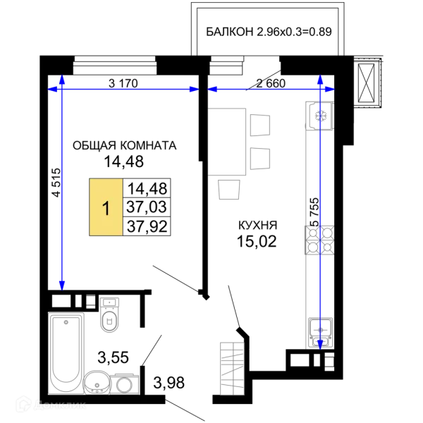 1 комн. в ЖК "Дружба"
