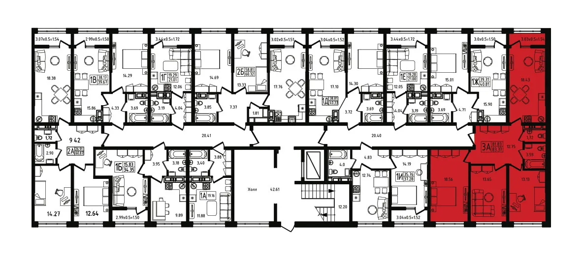 Планировка 3-комнатной квартиры 83.37 м² в ЖК Яблоневый эко район 4 очередь, г. Майкоп — фото 1