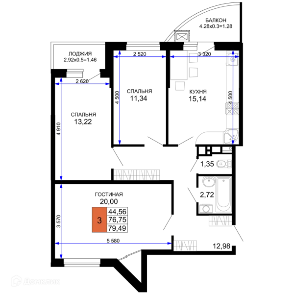 3 комн. в ЖК "Дружба"