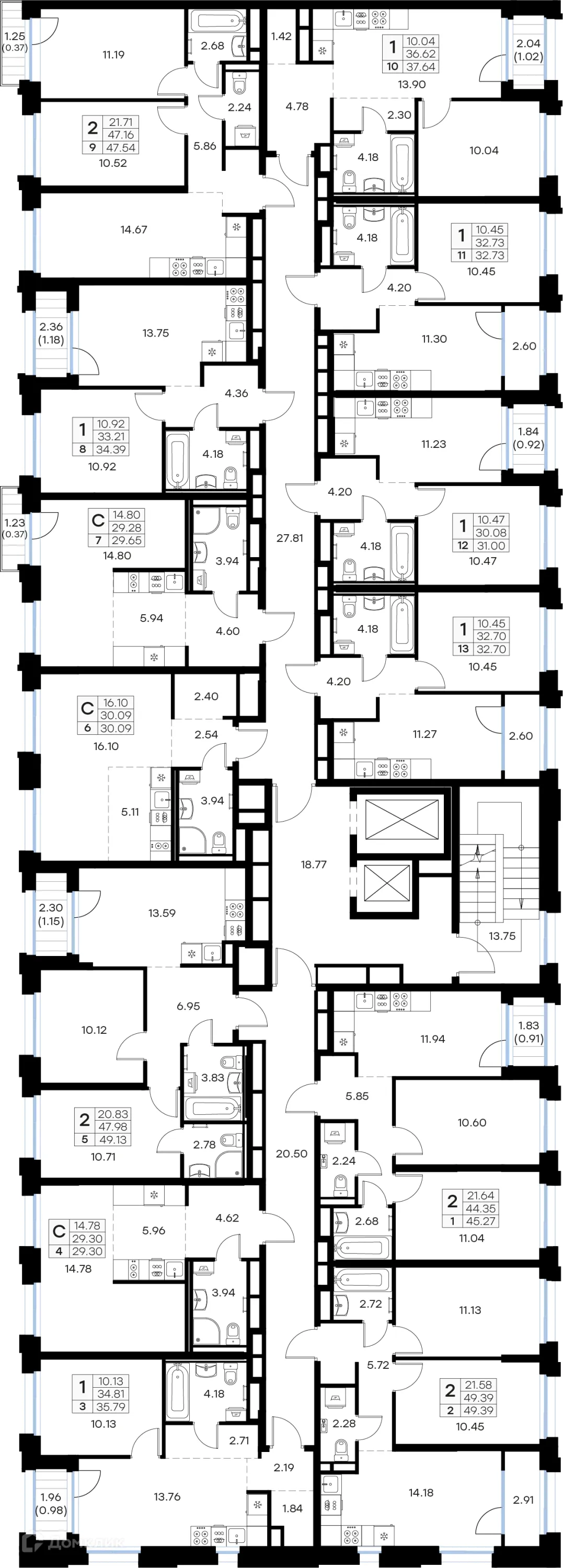 Планировка 2-комнатной квартиры 45.27 м² в Кольский, г. Мурманск — фото 2