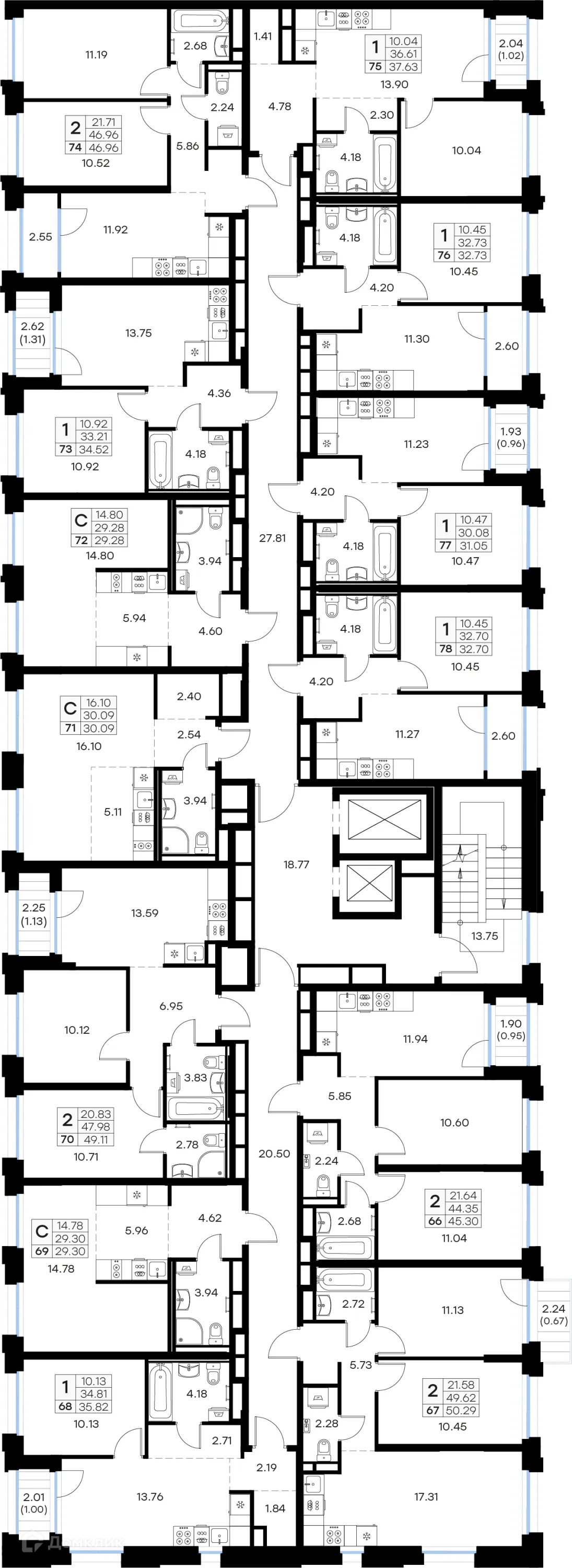 Планировка 1-комнатной квартиры 34.52 м² в Кольский, г. Мурманск — фото 2