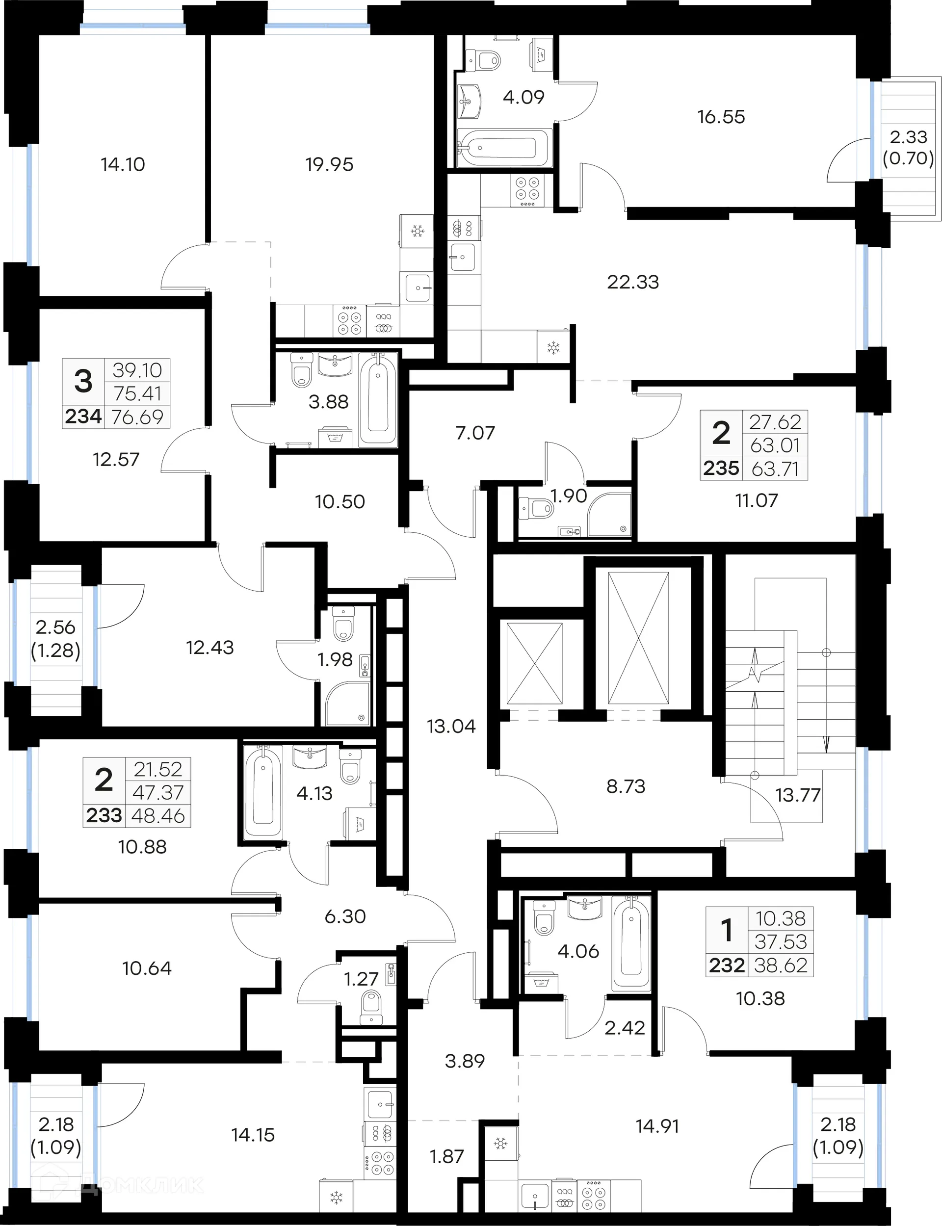 Планировка 3-комнатной квартиры 76.69 м² в Кольский, г. Мурманск — фото 2