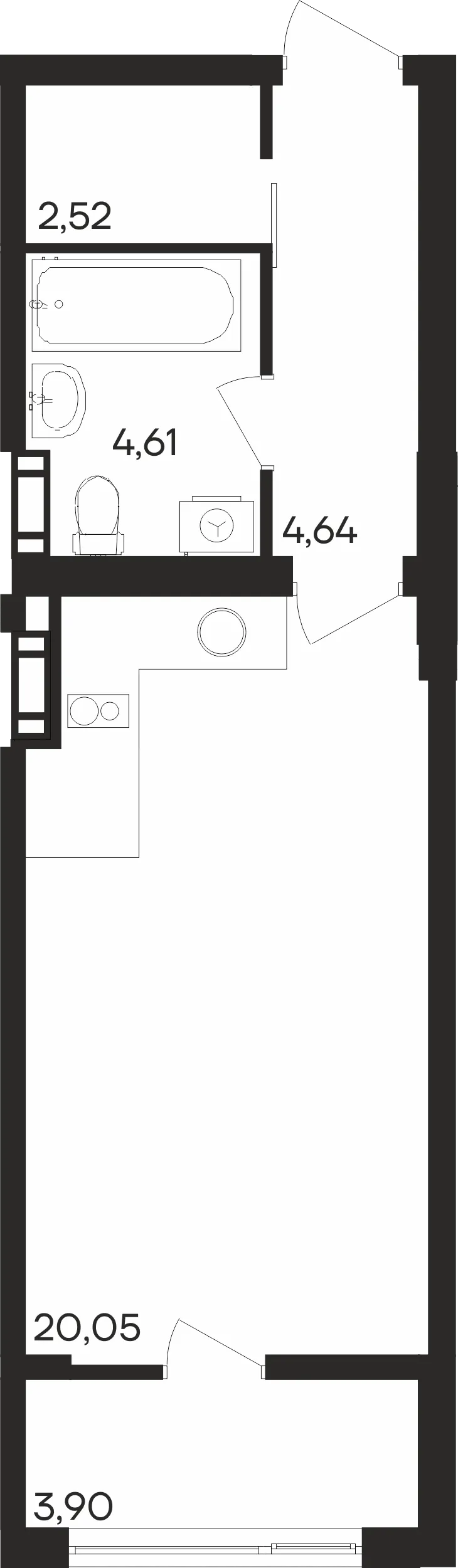 Планировка студии квартиры 35.72 м² в ЖК Северное Сияние, г. Мурманск — фото 1