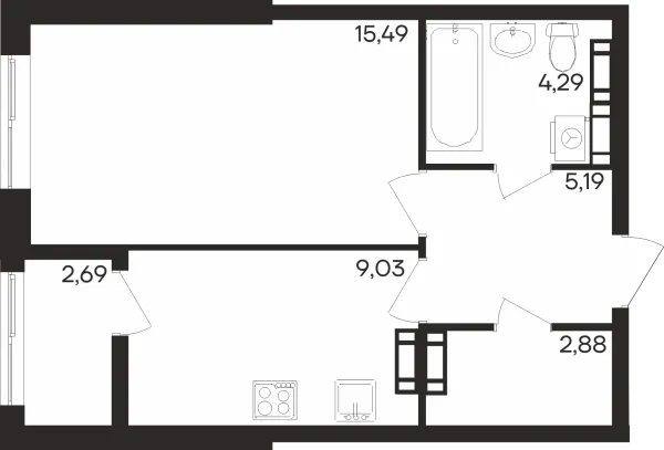 Планировка 1 комн. в ЖК Северное Сияние