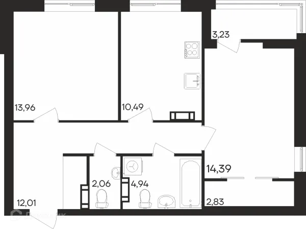 Планировка 2 комн. в ЖК Северное Сияние
