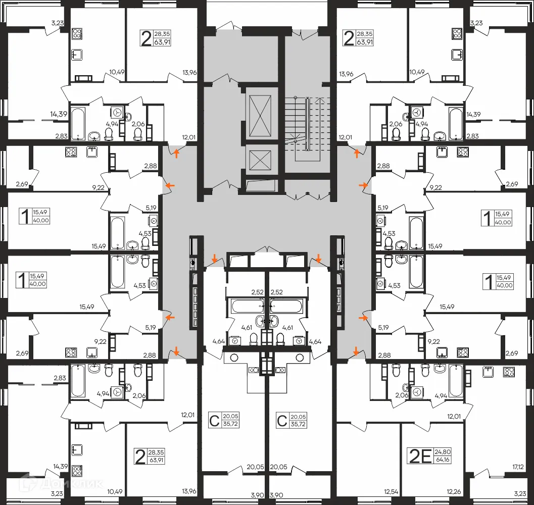 Планировка 2-комнатной квартиры 63.91 м² в ЖК Северное Сияние, г. Мурманск — фото 2