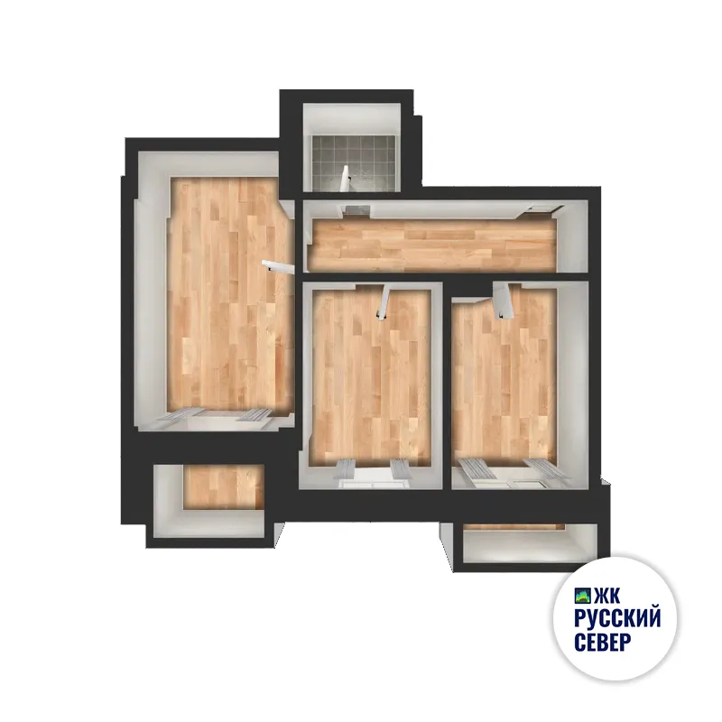 Планировка 2-комнатной квартиры 63.5 м² в ЖК РУССКИЙ СЕВЕР, г. Мурманск — фото 3