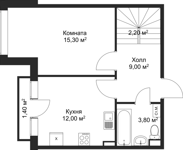 Планировка 1 комн. в ЖК Рахманинов