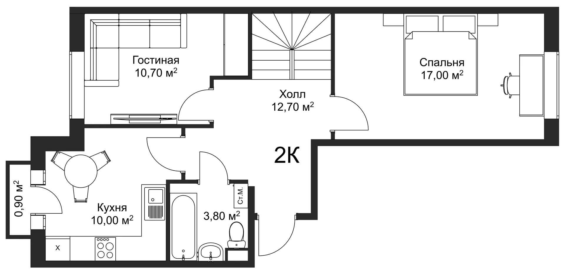 Планировка 2-комнатной квартиры 72.3 м² в ЖК Рахманинов, г. Новгород — фото 2