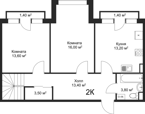 Планировка 2 комн. в ЖК Рахманинов