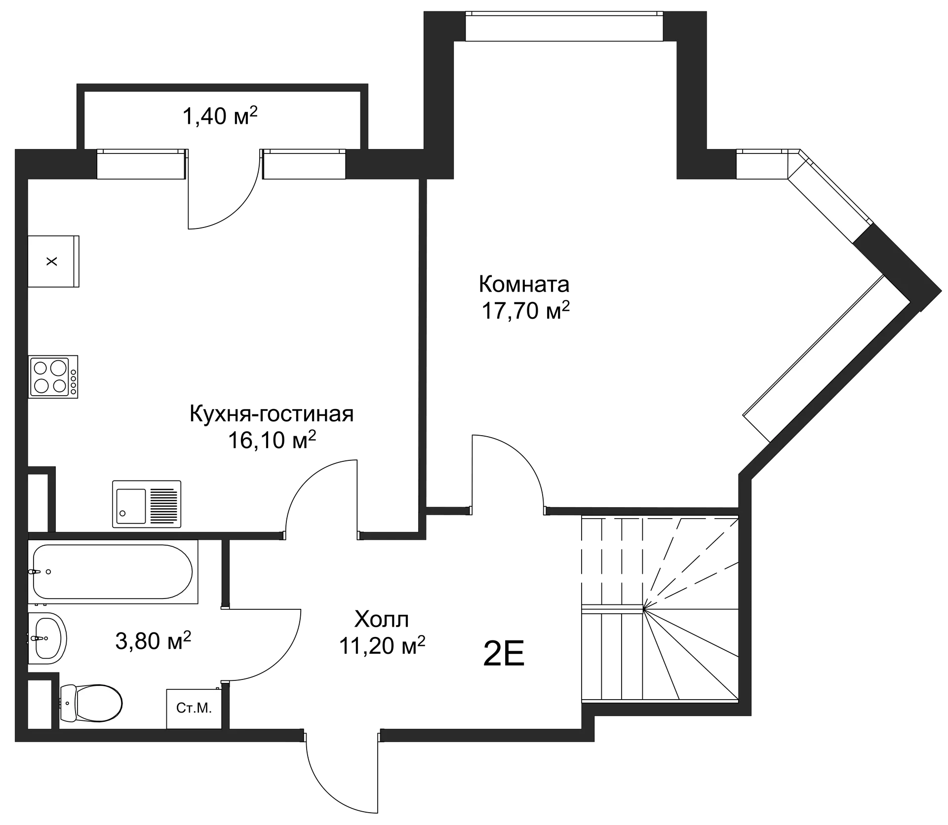 Планировка 1-комнатной квартиры 66.9 м² в ЖК Рахманинов, г. Новгород — фото 1