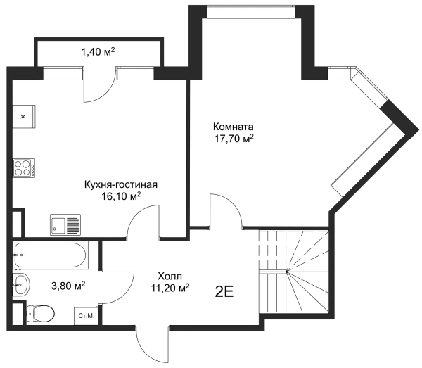 Планировка 1 комн. в ЖК Рахманинов