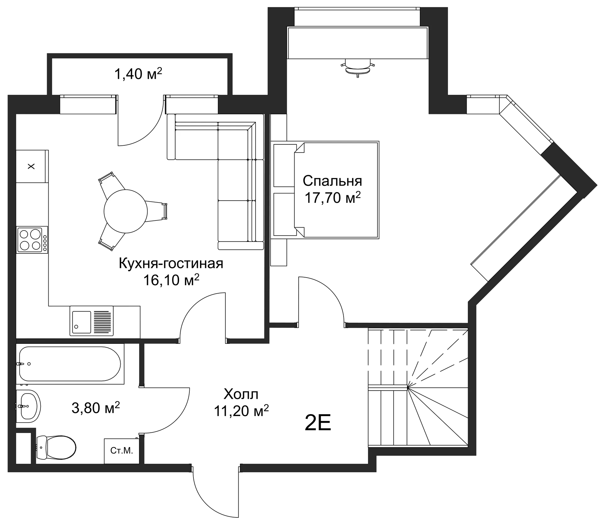 Планировка 1-комнатной квартиры 66.9 м² в ЖК Рахманинов, г. Новгород — фото 2