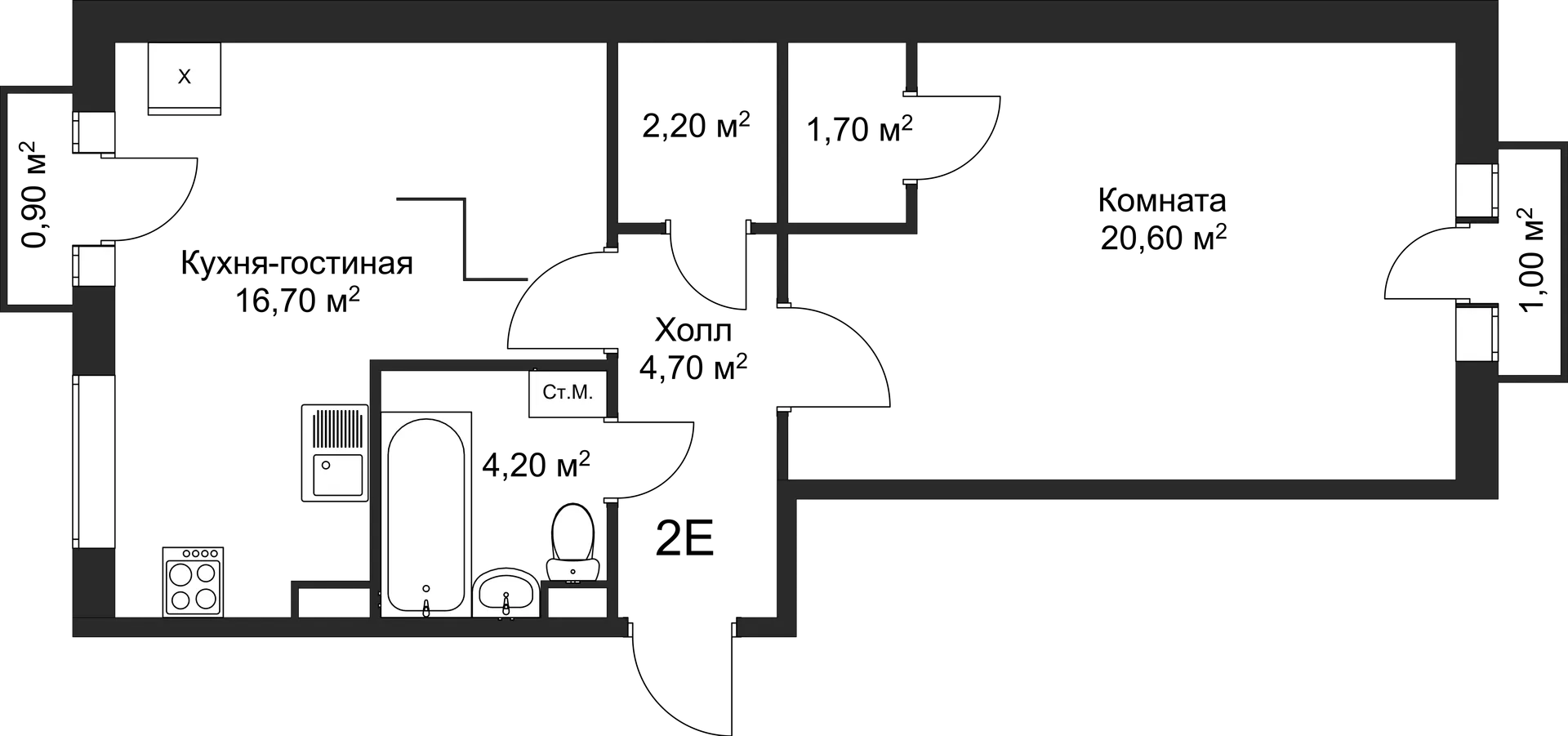 Планировка 1-комнатной квартиры 50.1 м² в ЖК Рахманинов, г. Новгород — фото 1