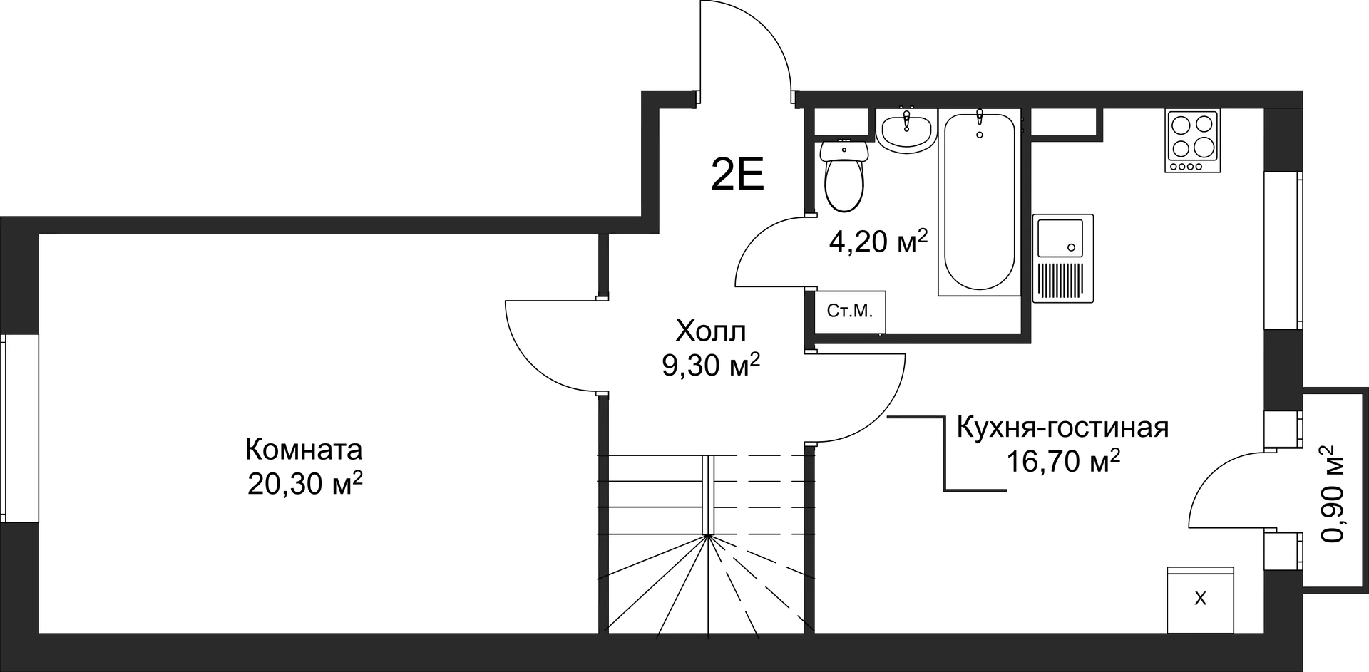 Планировка 1-комнатной квартиры 69.2 м² в ЖК Рахманинов, г. Новгород — фото 1