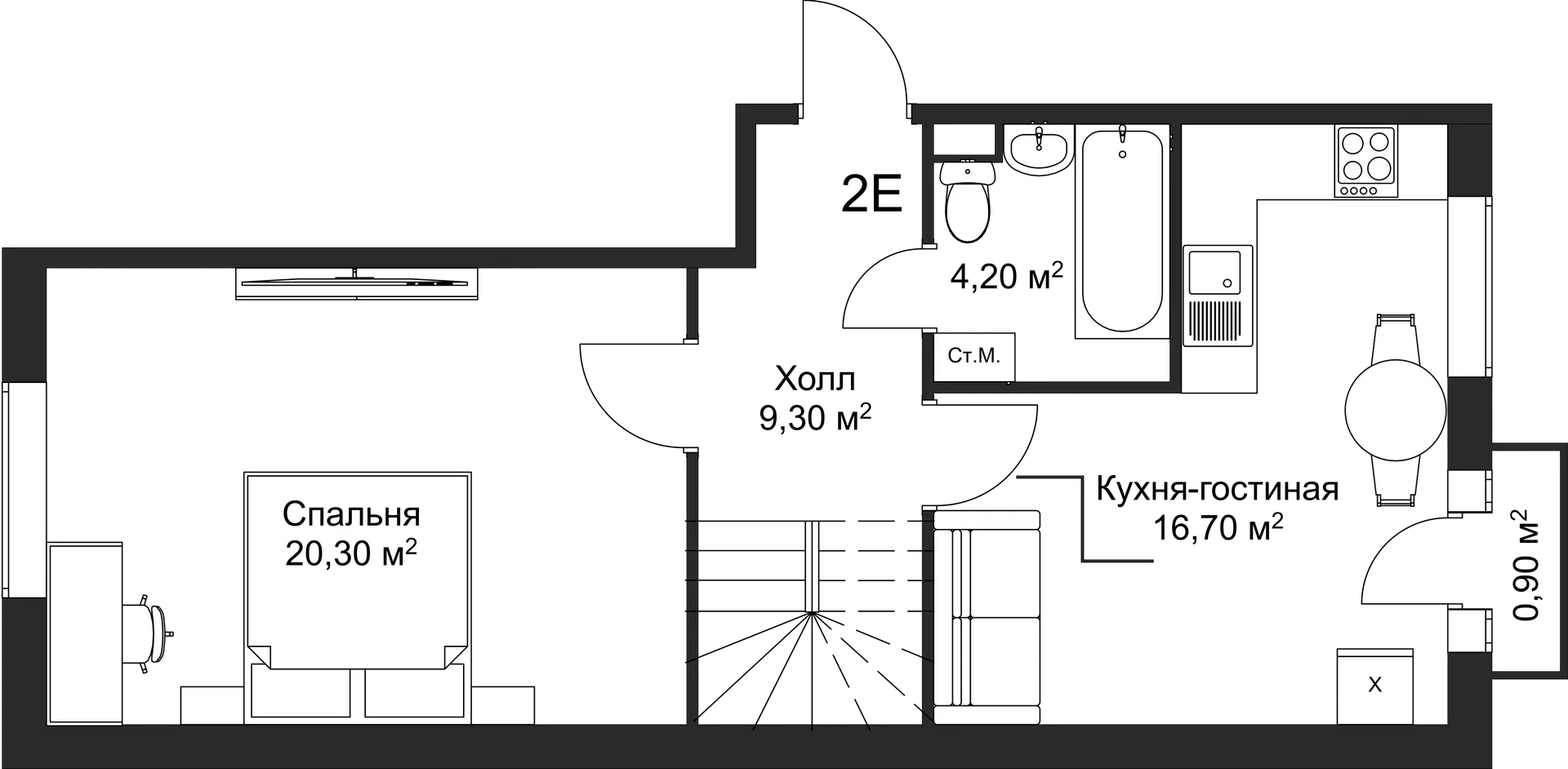 Планировка 1-комнатной квартиры 69.2 м² в ЖК Рахманинов, г. Новгород — фото 2