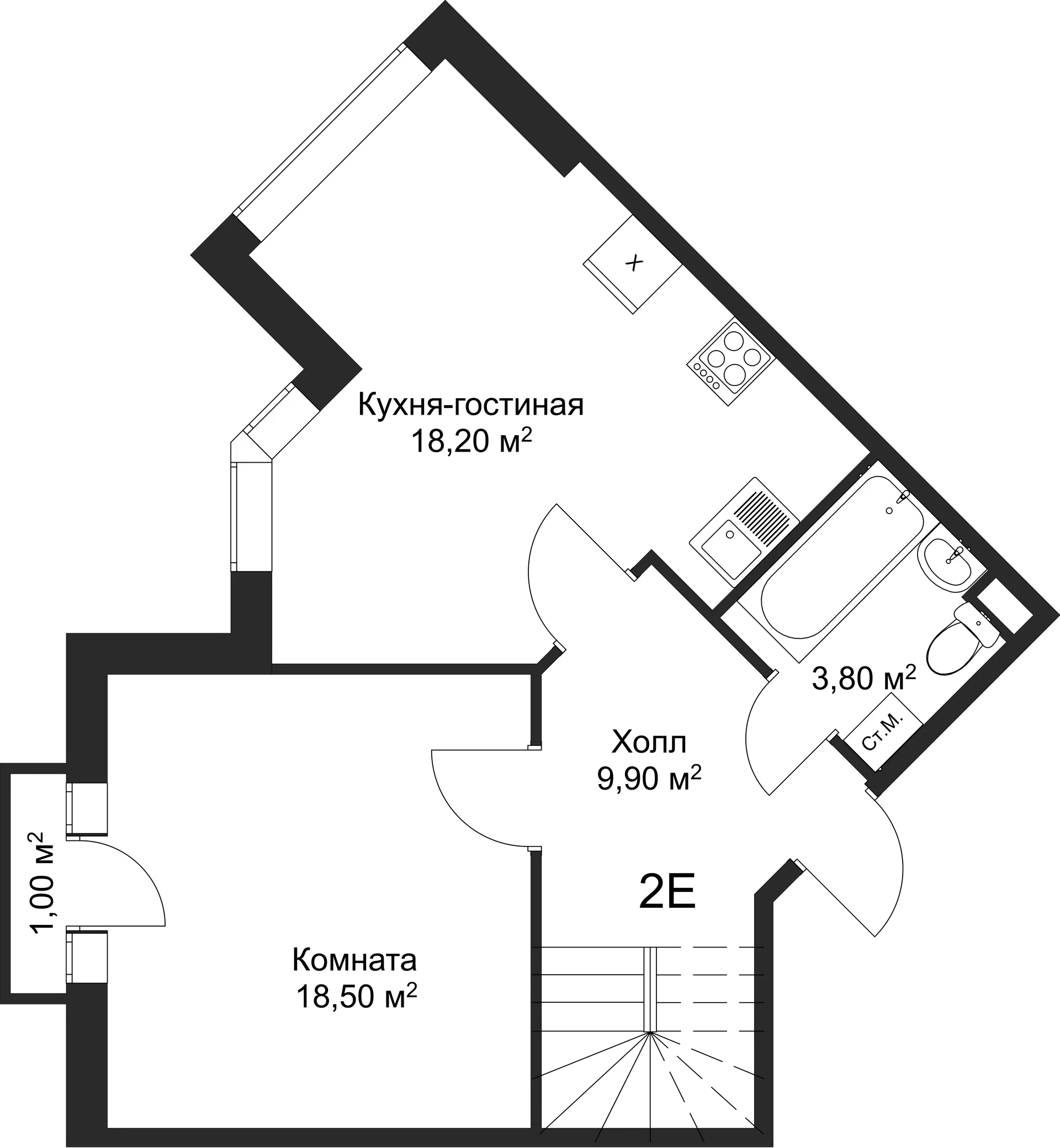 Планировка 1-комнатной квартиры 62.6 м² в ЖК Рахманинов, г. Новгород — фото 1