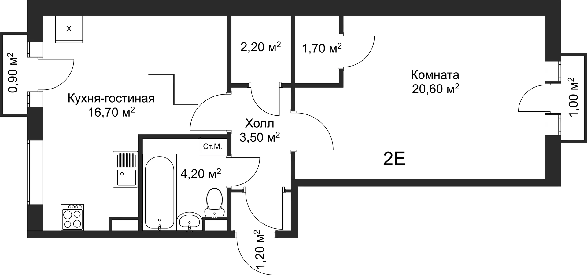 Планировка 1-комнатной квартиры 50.1 м² в ЖК Рахманинов, г. Новгород — фото 1