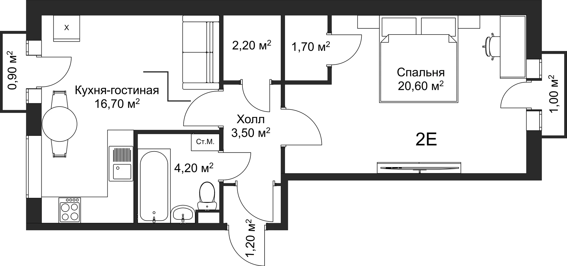 Планировка 1-комнатной квартиры 50.1 м² в ЖК Рахманинов, г. Новгород — фото 2