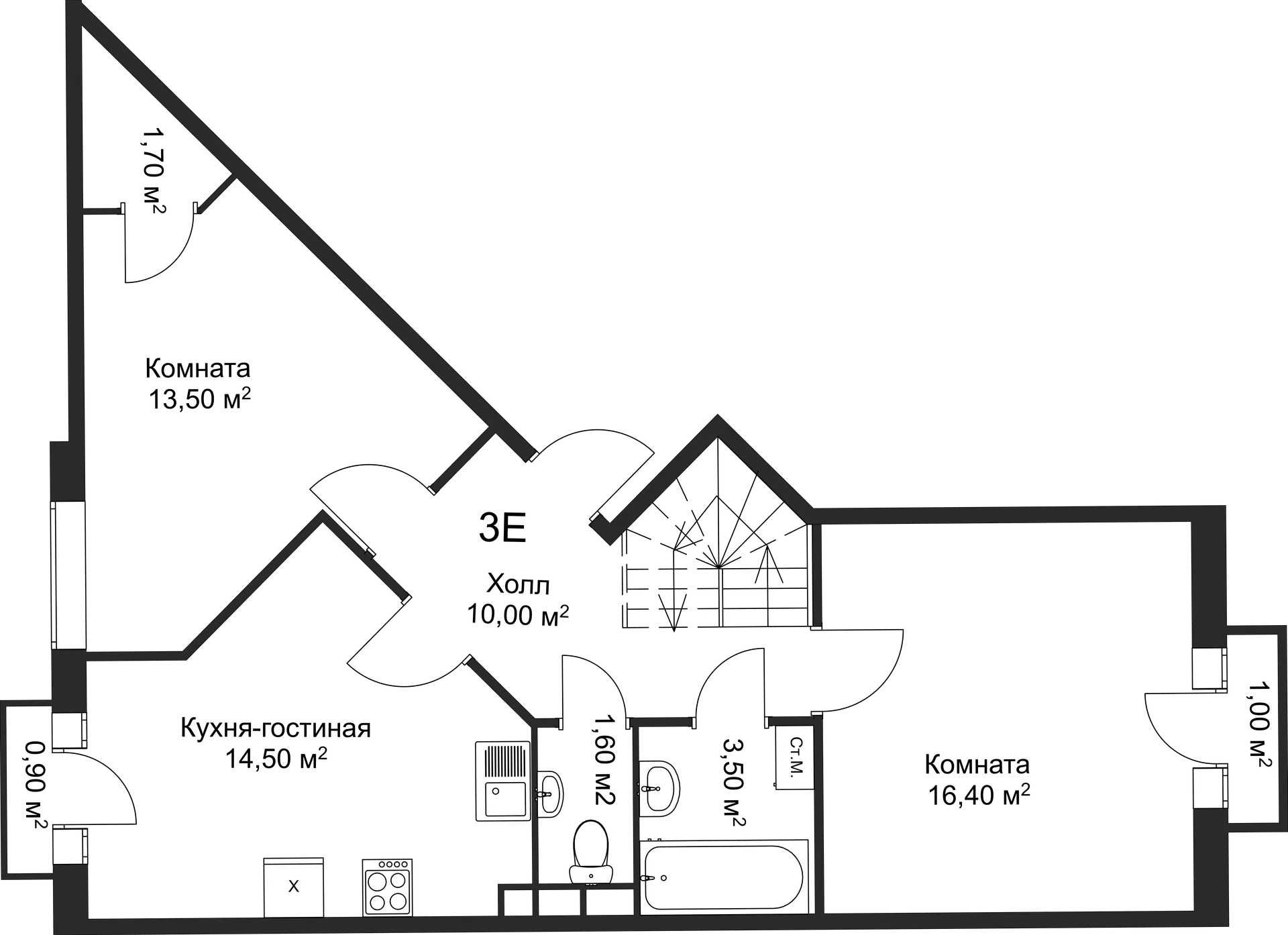 Планировка 2-комнатной квартиры 84.7 м² в ЖК Рахманинов, г. Новгород — фото 1