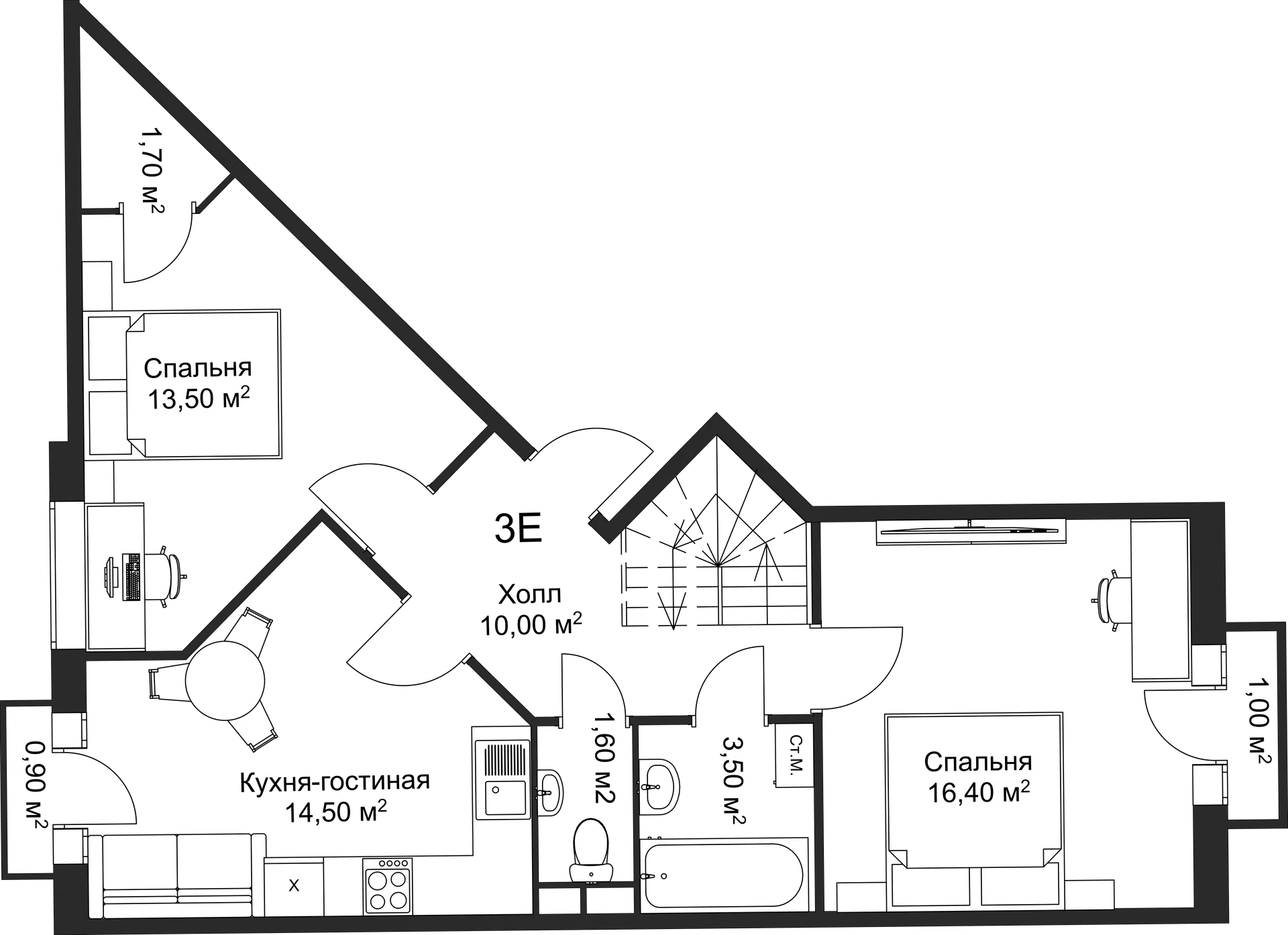 Планировка 2-комнатной квартиры 84.7 м² в ЖК Рахманинов, г. Новгород — фото 2