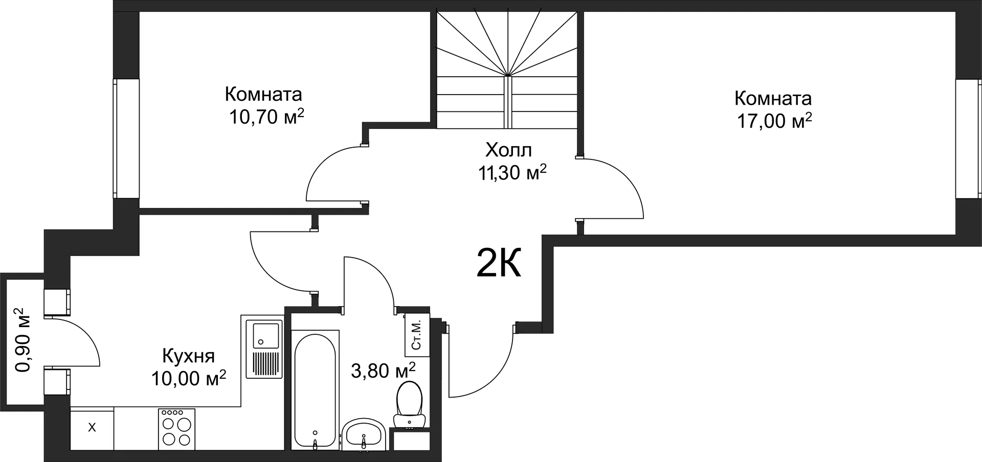 Планировка 2-комнатной квартиры 70.9 м² в ЖК Рахманинов, г. Новгород — фото 1