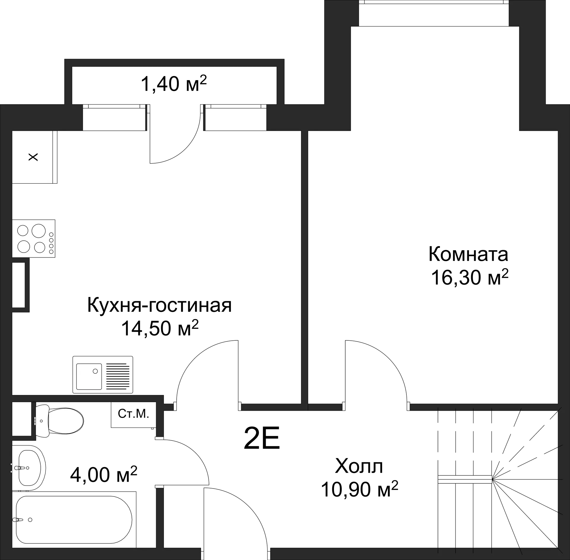 Планировка 1-комнатной квартиры 61.9 м² в ЖК Рахманинов, г. Новгород — фото 1