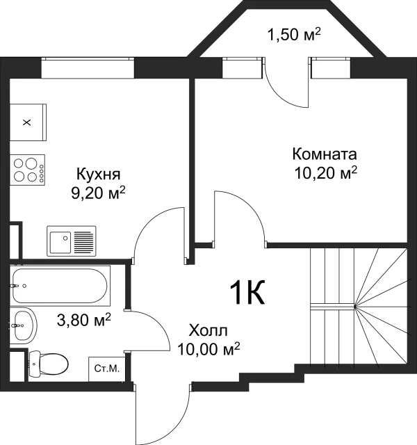 Планировка 1 комн. в ЖК Рахманинов
