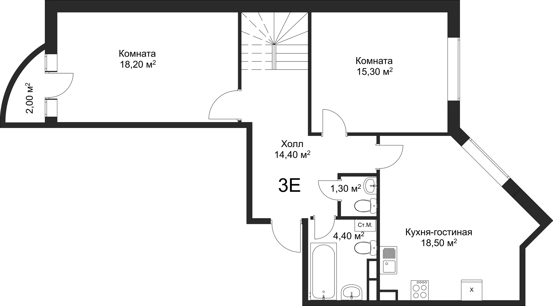 Планировка 3-комнатной квартиры 101.1 м² в ЖК Рахманинов, г. Новгород — фото 1