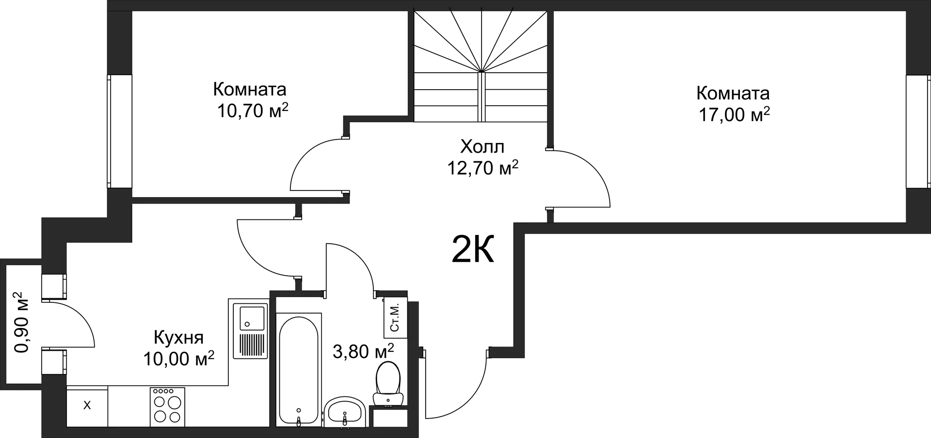 Планировка 2-комнатной квартиры 70.9 м² в ЖК Рахманинов, г. Новгород — фото 1