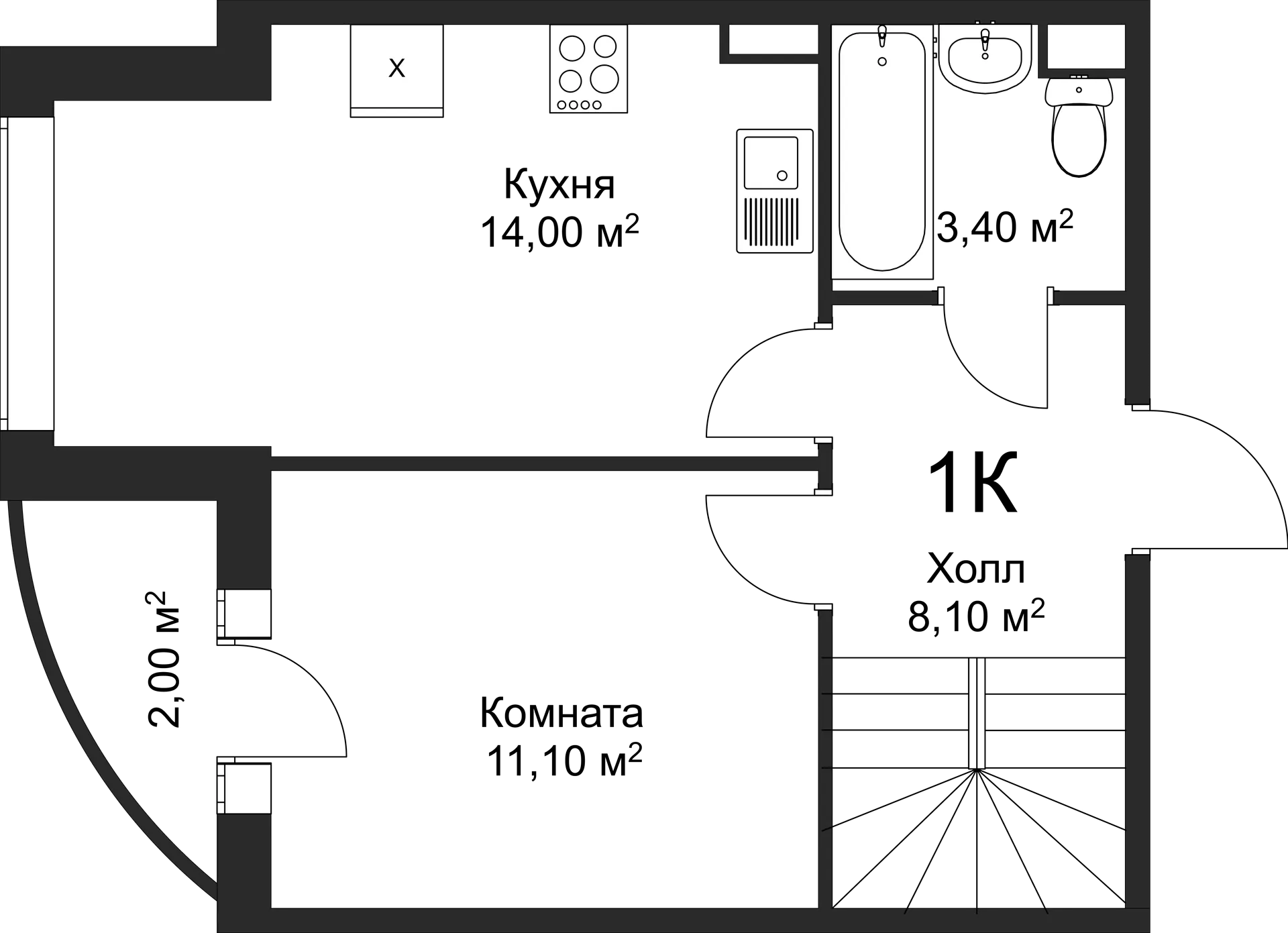 Планировка 1-комнатной квартиры 48.8 м² в ЖК Рахманинов, г. Новгород — фото 1