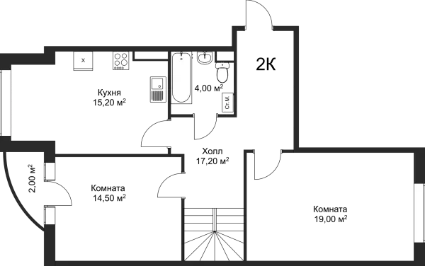 Планировка 2 комн. в ЖК Рахманинов