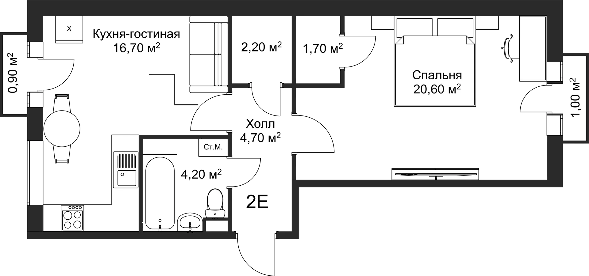 Планировка 1-комнатной квартиры 50.1 м² в ЖК Рахманинов, г. Новгород — фото 2