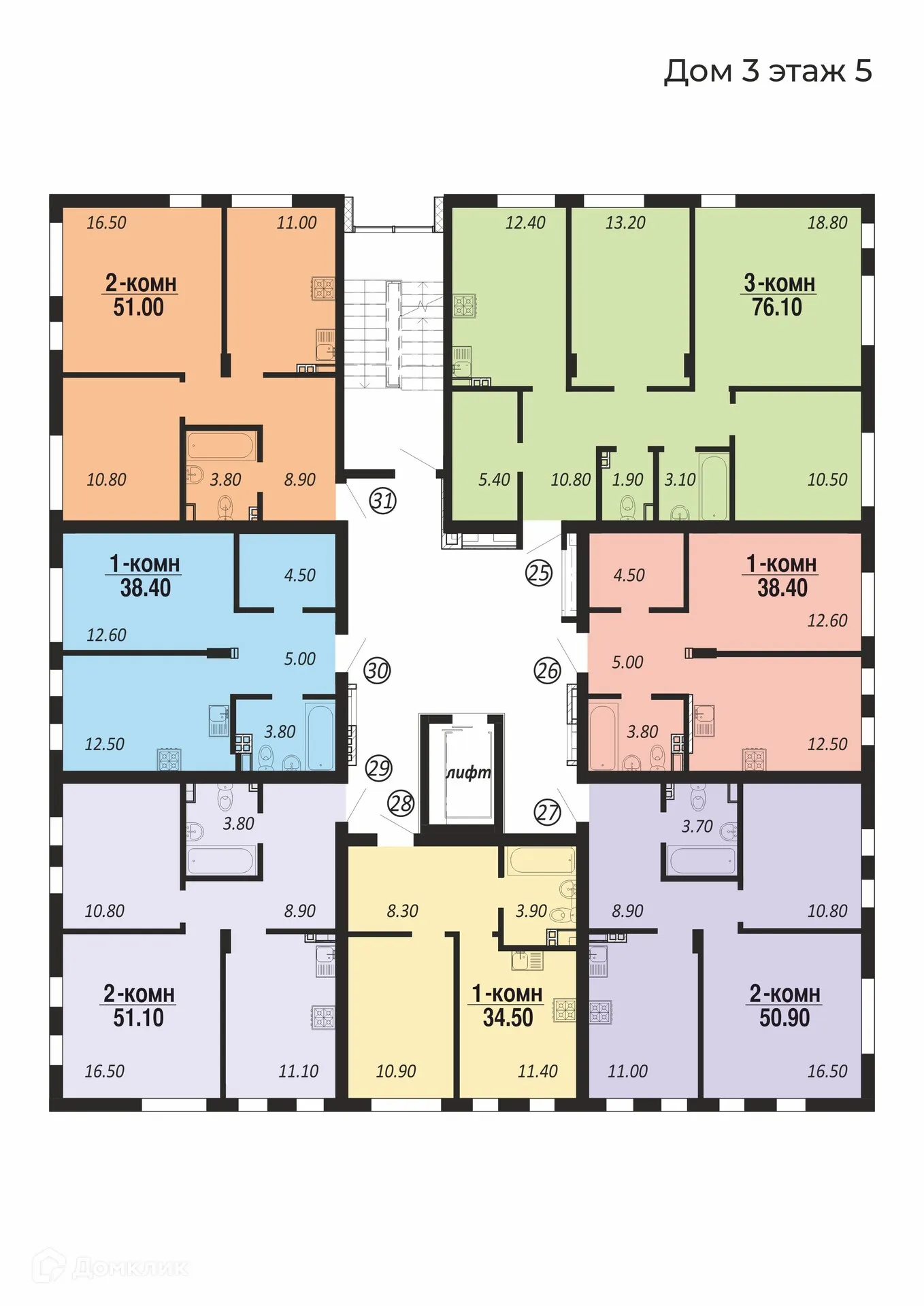 Планировка 3-комнатной квартиры 76.1 м² в ЖК НовоГрад, г. Салехард — фото 4