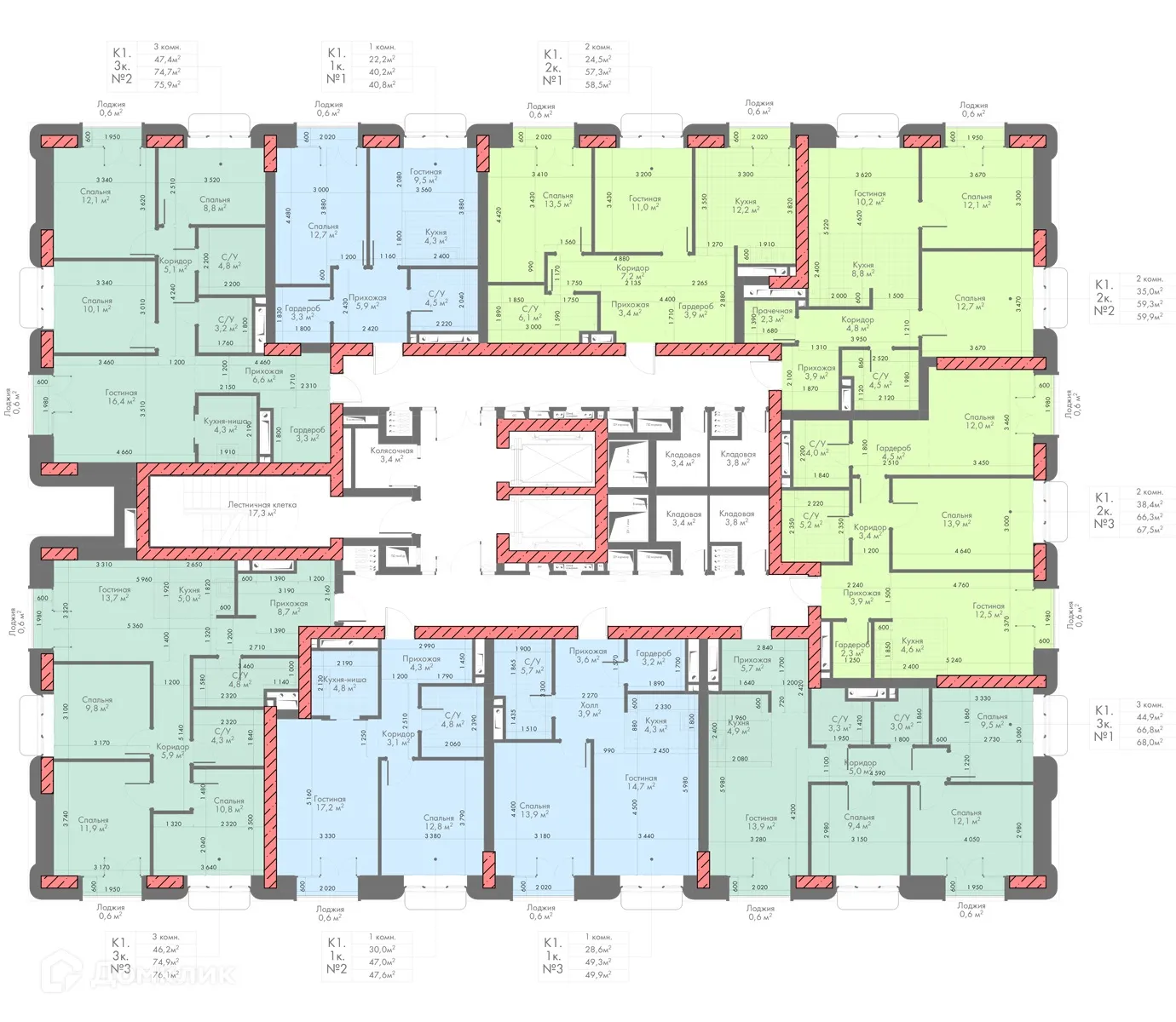 Планировка 3-комнатной квартиры 76.1 м² в Произведение, г. Владикавказ — фото 2